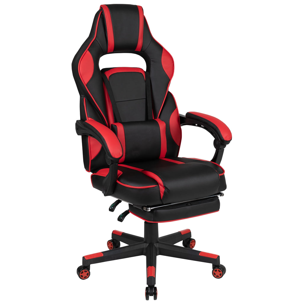 BlackArc Gaming Chair Outfitted With Footrest, Headrest, Lumbar Support Massage Pillow, Reclining Seat/Arms In Black & Red