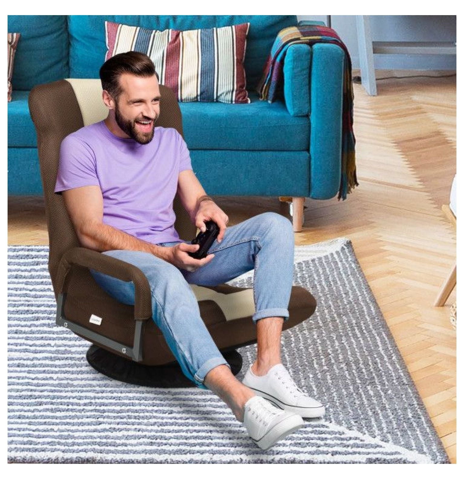 Gaming Floor Chair, 360° Swivel Foldable Chair with Adjustable Backrest - Green/Red/Blue/Brown - Iron Frame, Mesh Fabric, 310lbs Capacity - for Gaming, Reading, Relaxing