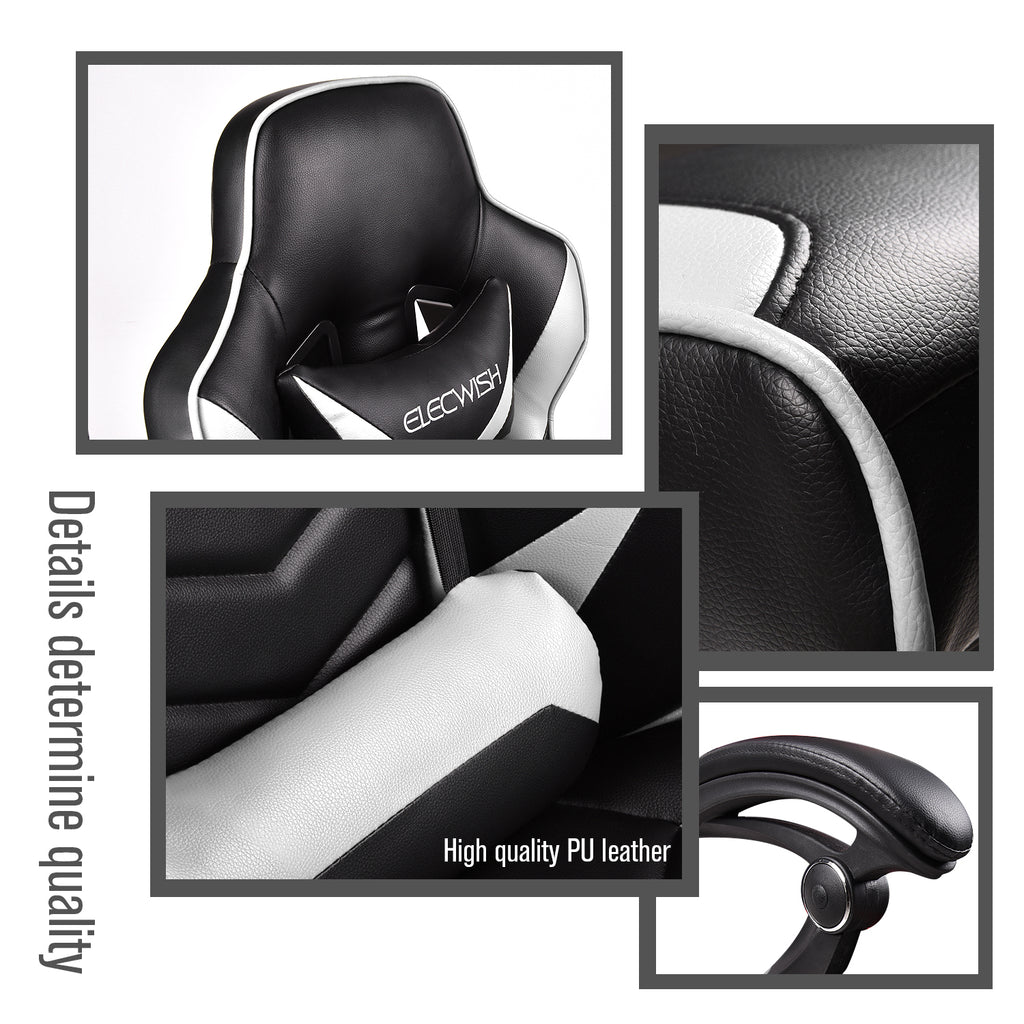 Elecwish Adjustable & Ergonomic Swivel Gaming Chair, White