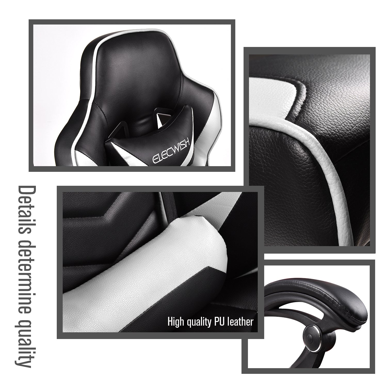 Elecwish Adjustable & Ergonomic Swivel Gaming Chair, White