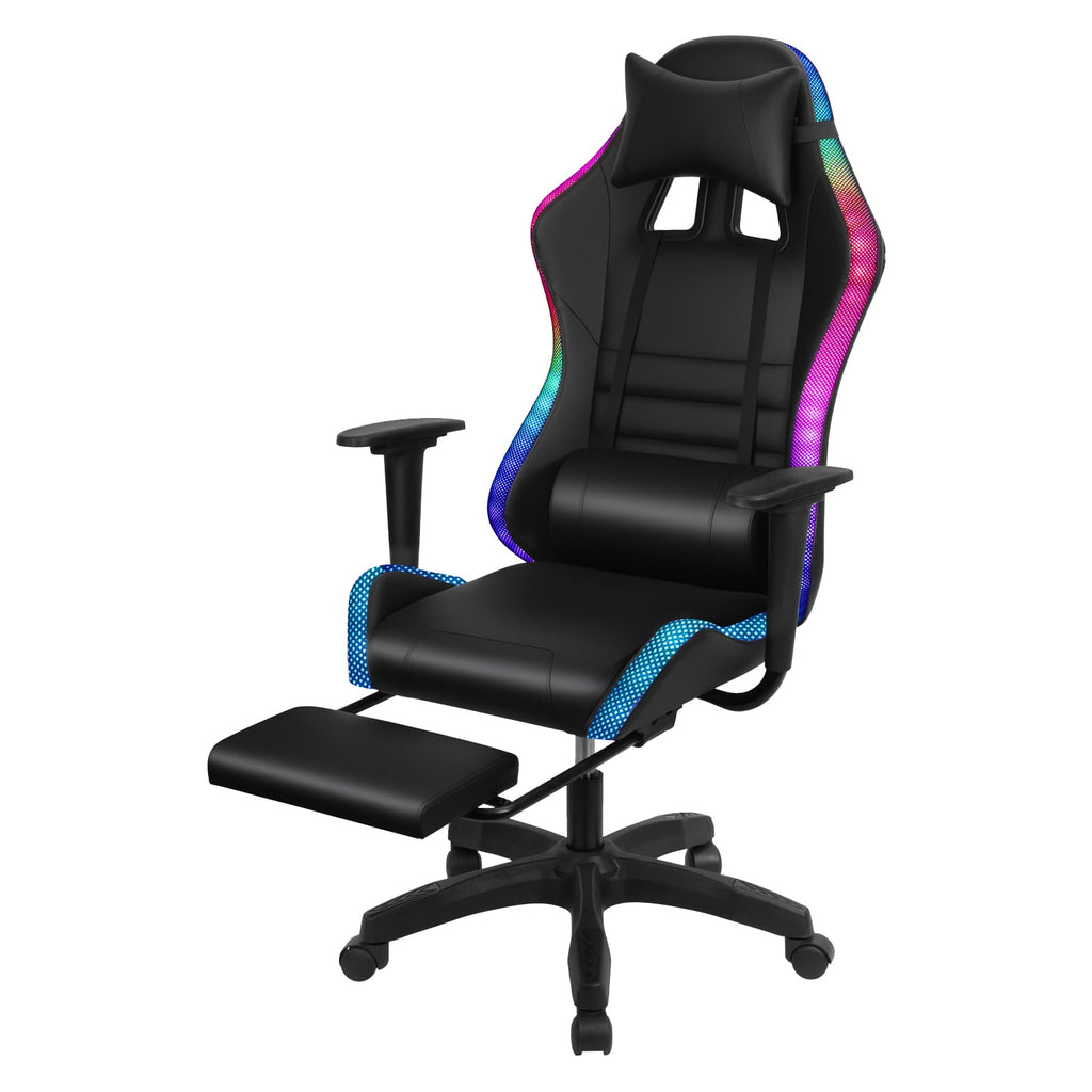 AQRS Gaming Chair with Retractable Footrest, 350lbs Load Capacity Office Executive Chair with Two Bluetooth-compatible Speakers, Multiple RGB LED Light Modes 360 Degree Rotation Game Chair