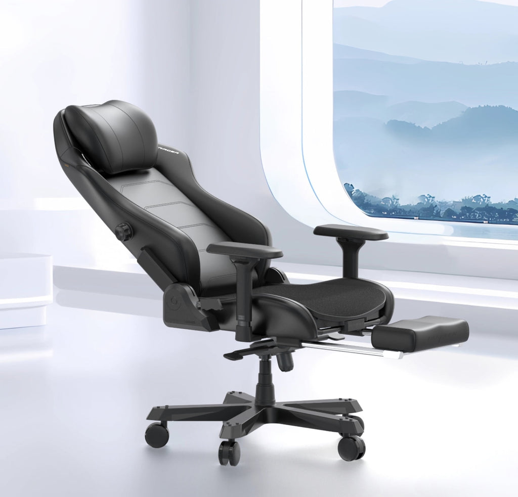 DXRacer Master Series Luxury Egnomic Office Chair for Big and Tall, with EPU Leatherette Upholstery, head rest and intergrated lumbar support, Black