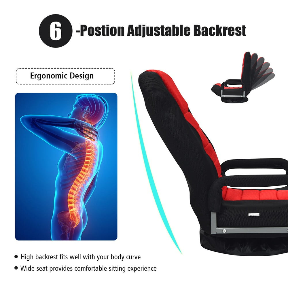 360-Degree Swivel Gaming Floor Chair with Foldable Adjustable Backrest Red
