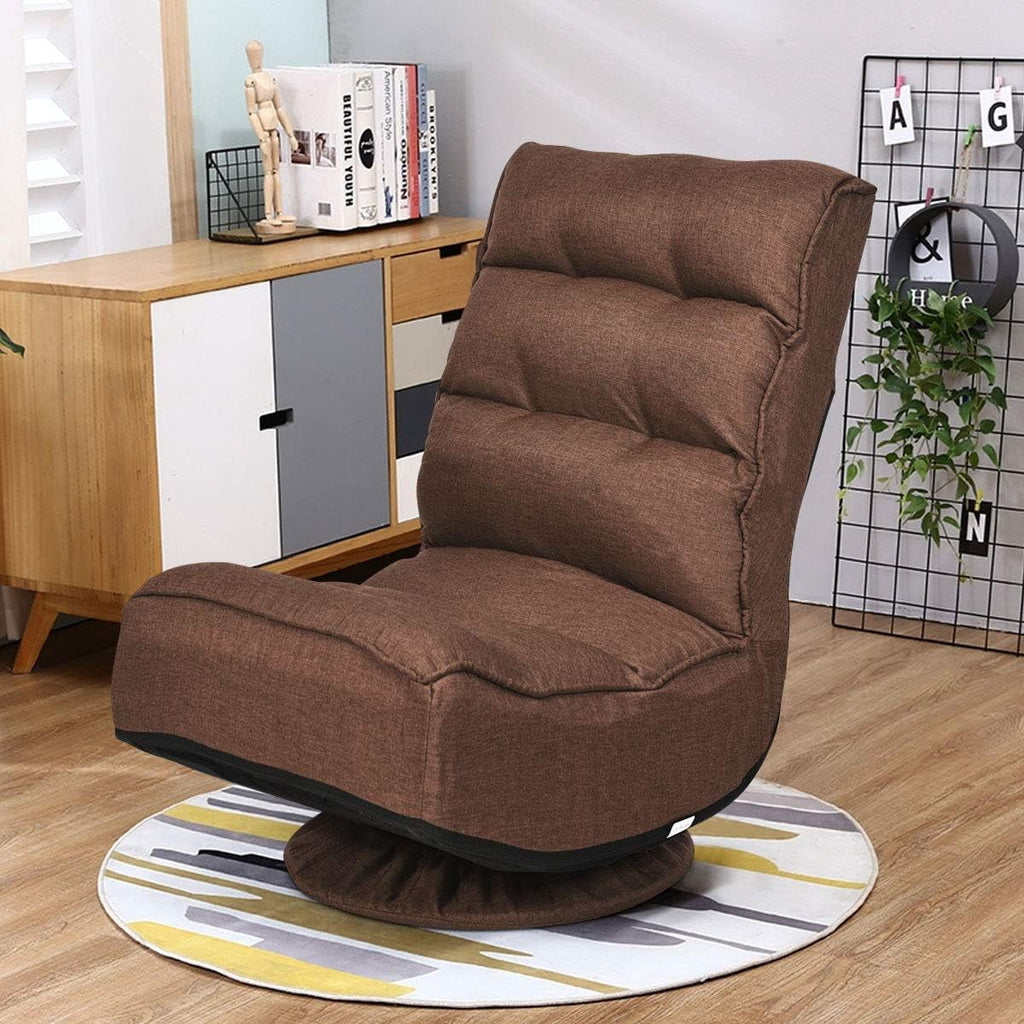 Killeryuki 360 Degree Swivel Gaming Chair, 6 Position Adjustable Folding Floor Chair, 300lb Spring Support, Comfortable Padded Backrest, Lazy Sofa Chair Game Rocker for Teens Adults (Coffee)