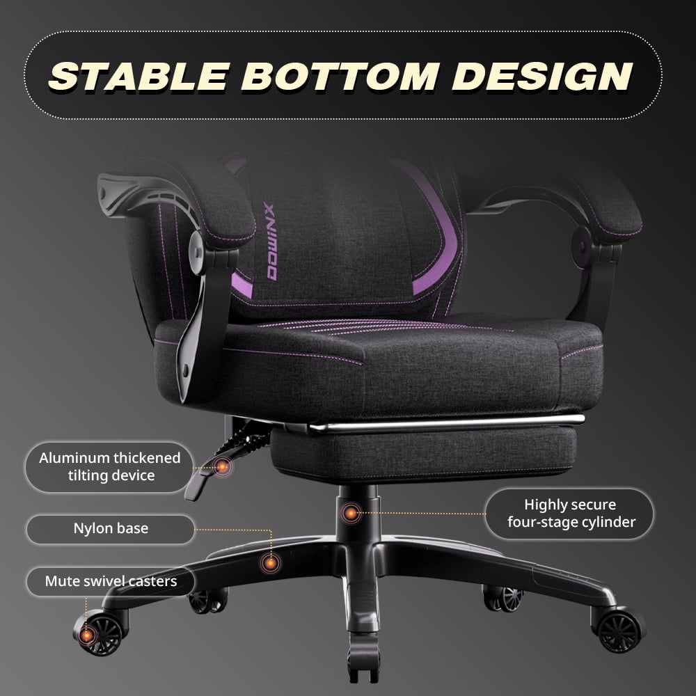 Dowinx Ergonomic Fabric Gaming Chair with Adjustable Footrest & Lumbar Massage - High-Back Computer Office Chair for Adults, 300 lb Weight Capacity (Purple)