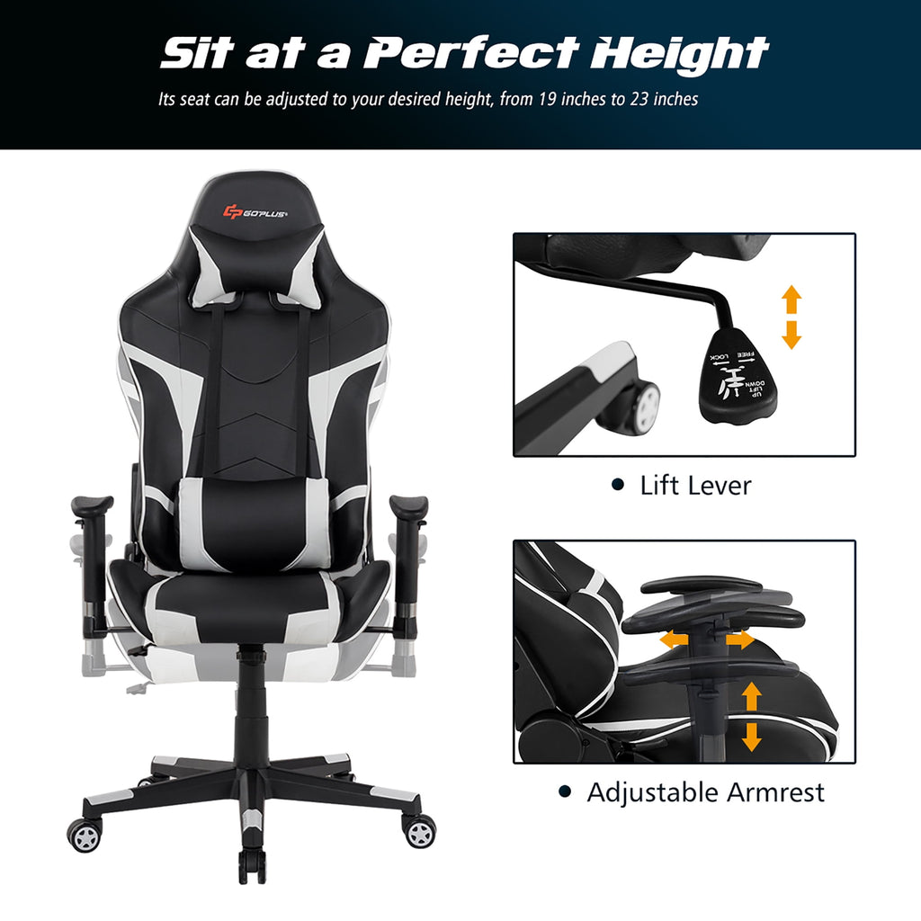 Goplus X-Shaped Gaming Desk & Racing Style Massage Chair Set Home Office Black+White