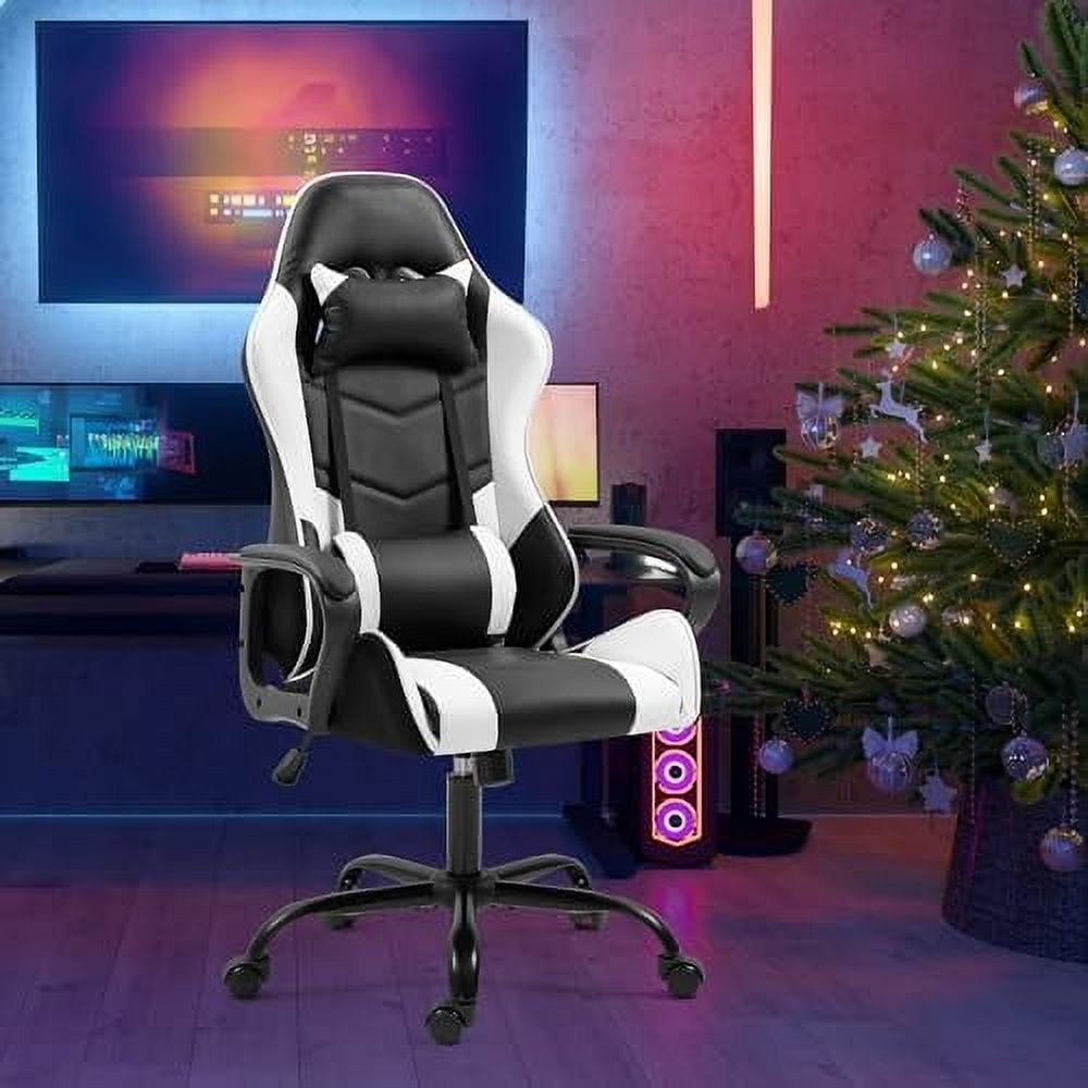 Gaming Chair, Ergonomic Computer Gamer Chair with Massage Lumbar Support & Rocking High Back, 360° Swivel Video Game Chair for Gaming or Office, Height Adjustable (White)