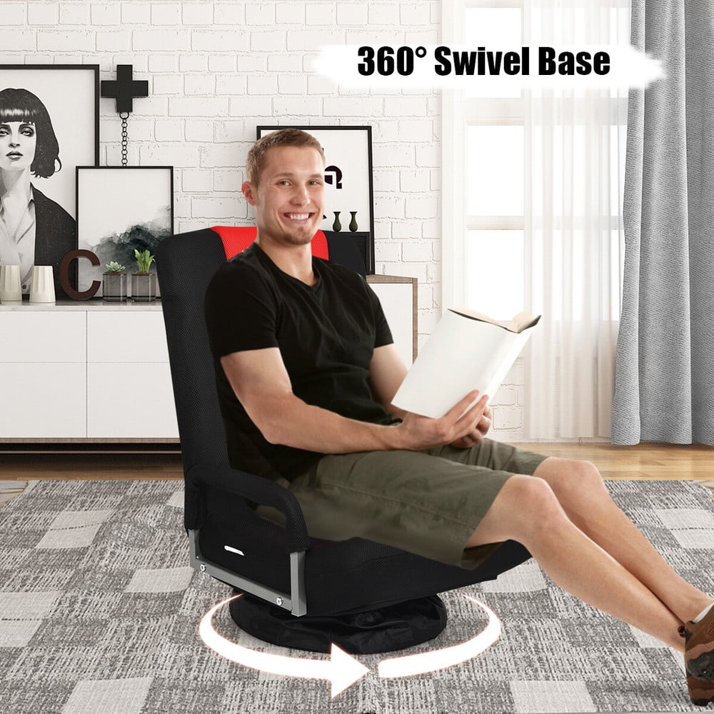 360-Degree Swivel Gaming Floor Chair with Foldable Adjustable Backrest Red