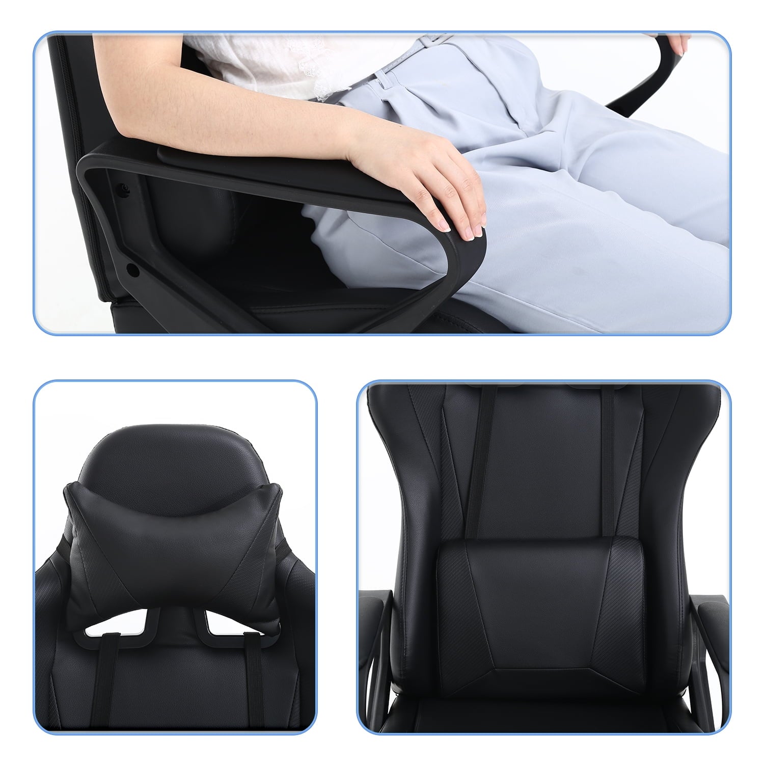 YRLLENSDAN Ergonomic Gaming Chair Video Game with Massager, Black Computer Chair with Arms and Back Support Adjustable Height High-Back Office Chair with Lumbar Support