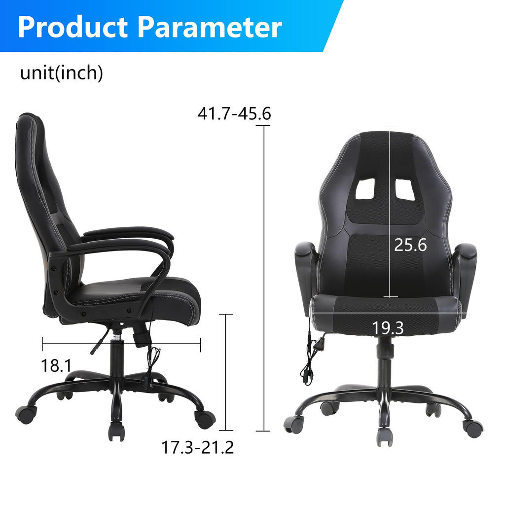 PayLessHere Gaming Office Chair - PU Leather w/Massage & 360° Swivel for Adults，Black