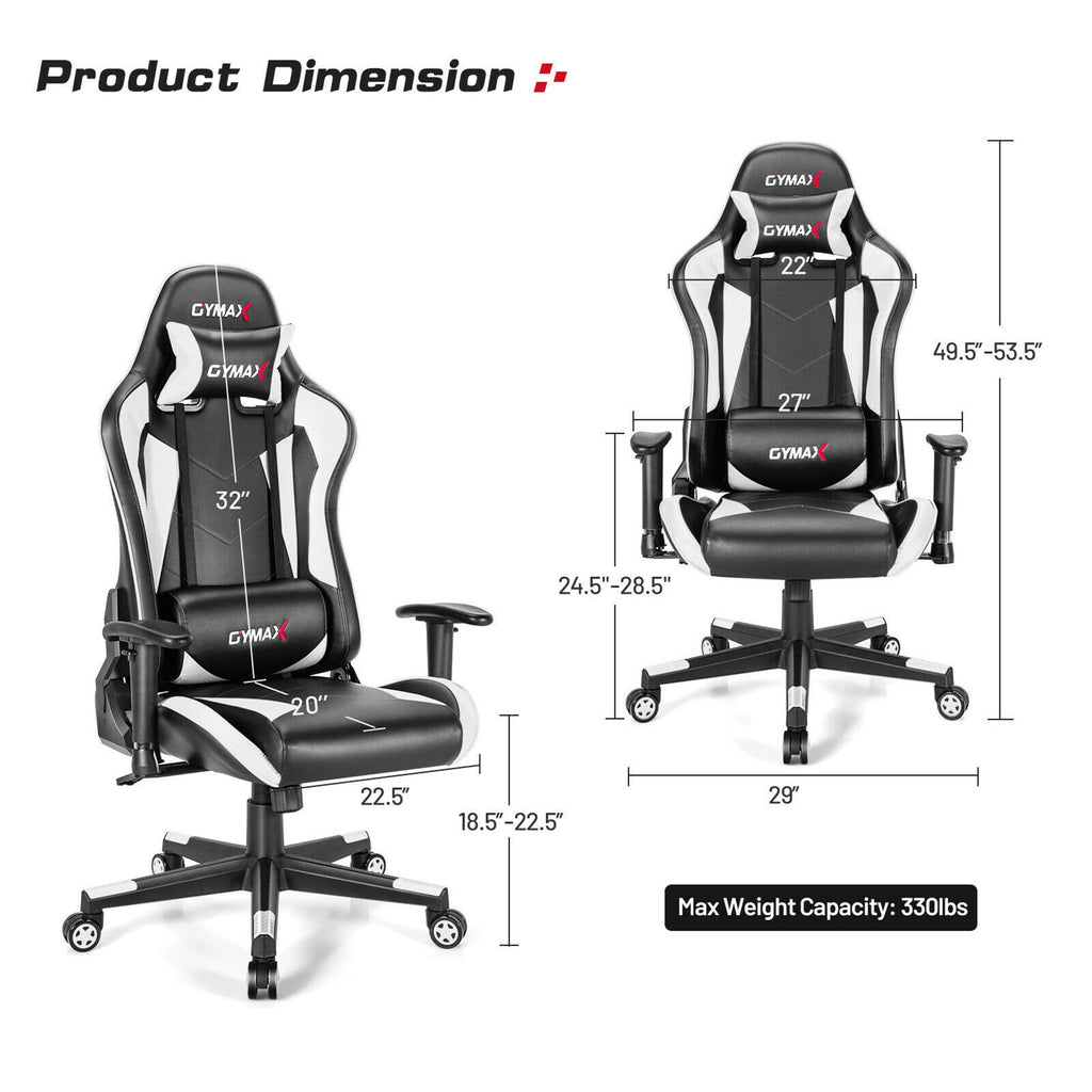 Gymax Gaming Chair Adjustable Swivel Racing Style Computer Office Chair White