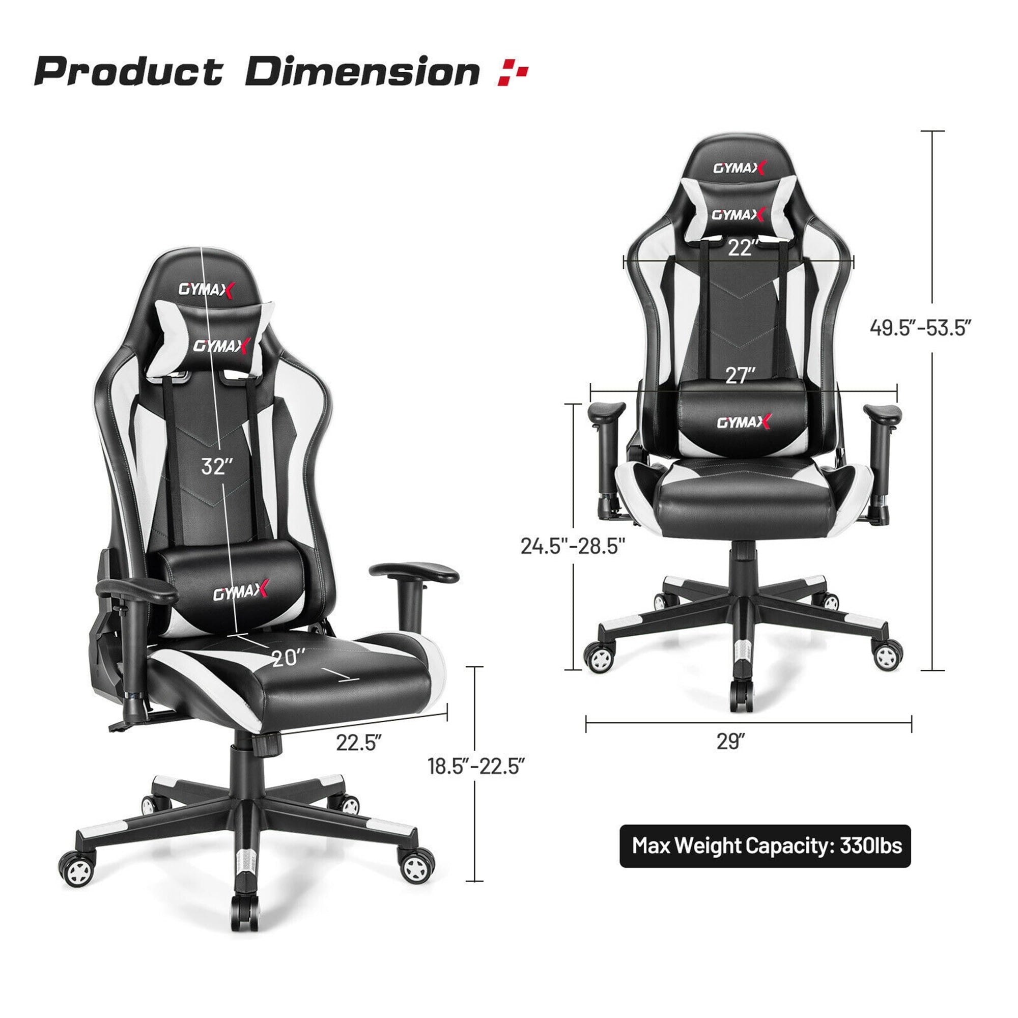 Gymax Gaming Chair Adjustable Swivel Racing Style Computer Office Chair White