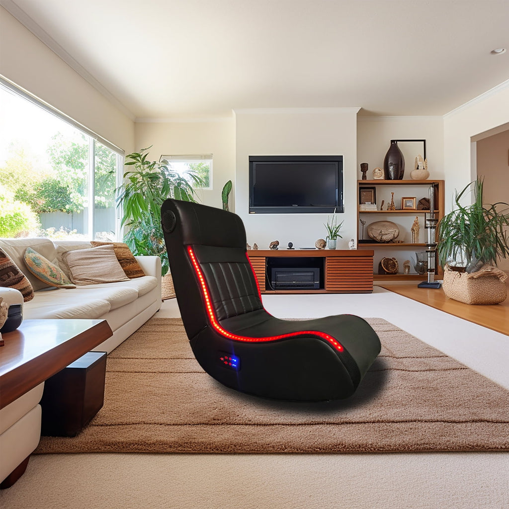 Folding Gaming Chair with Metal Speakers, RGB Lighting, Bluetooth, Vibration Massage & USB Port