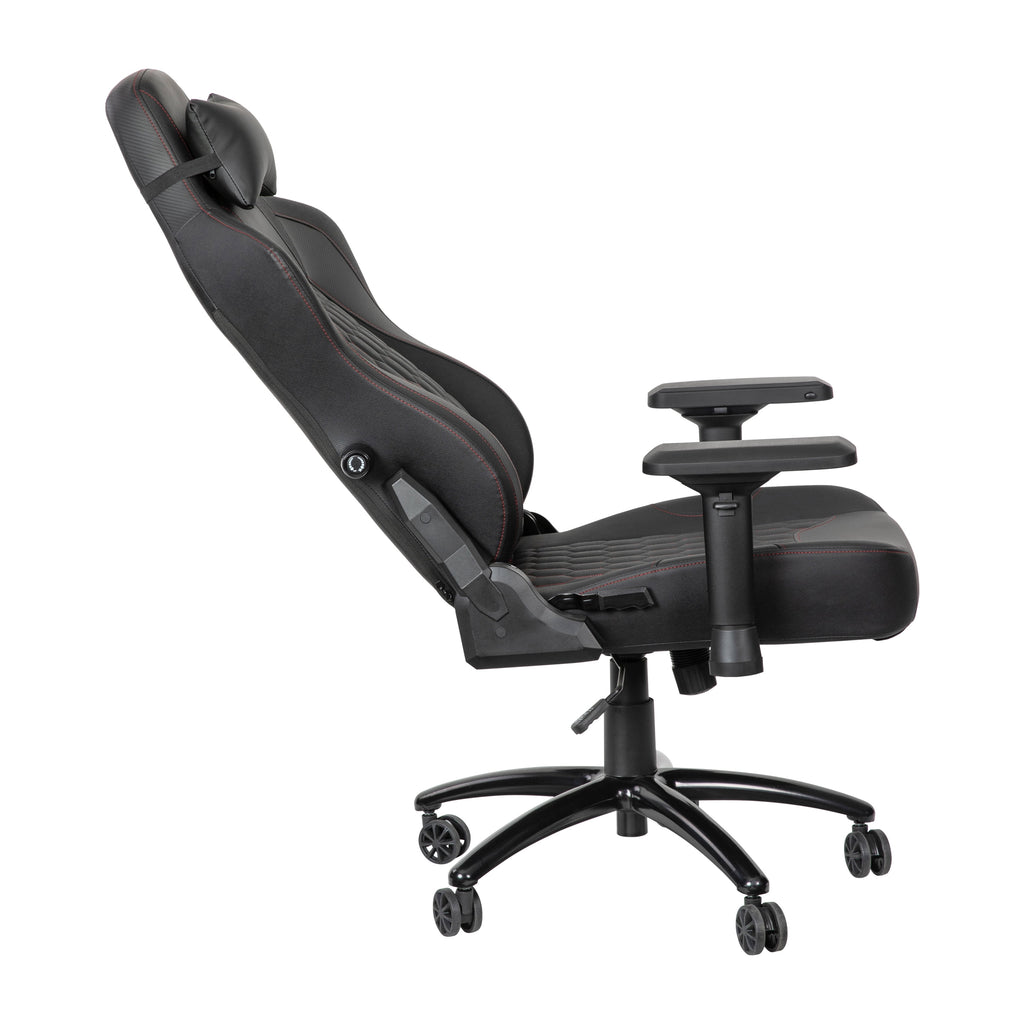EMMA + OLIVER Gaming Chair with Adjustable Lumbar Support and Head Pillow, Black/Red