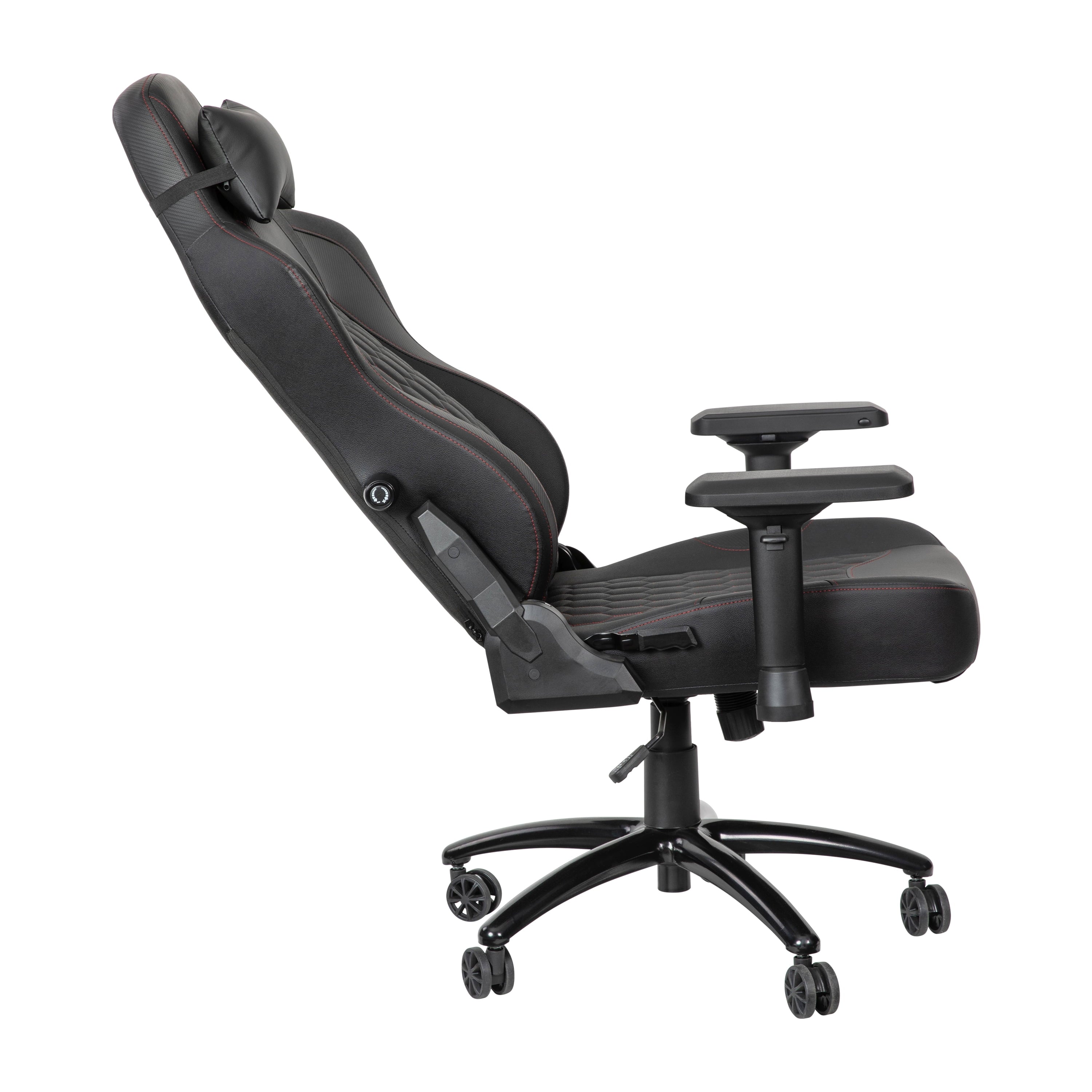 EMMA + OLIVER Gaming Chair with Adjustable Lumbar Support and Head Pillow, Black/Red
