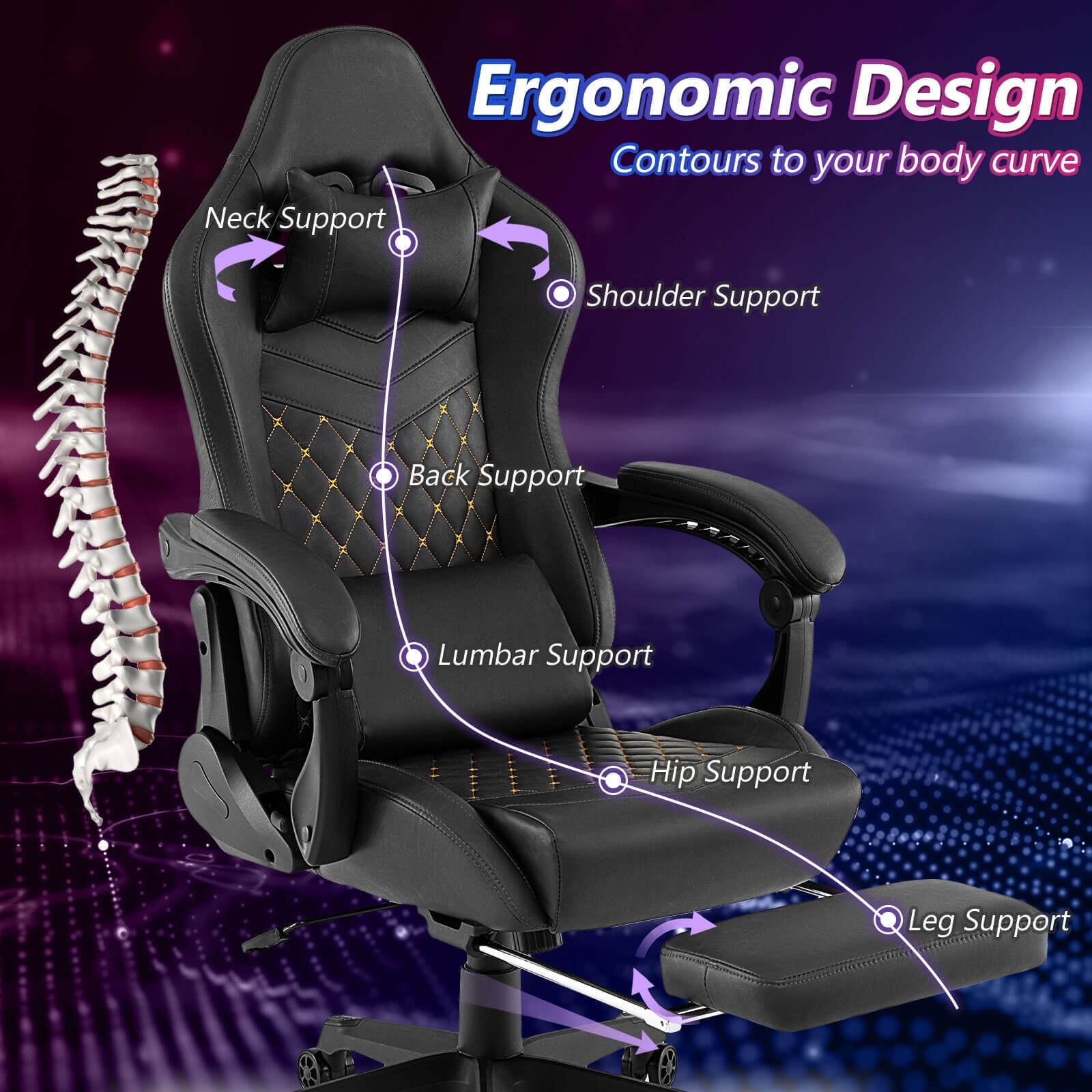 Costway Gaming Chair with Footrest Ergonomic Video Game Computer Chair with Headrest