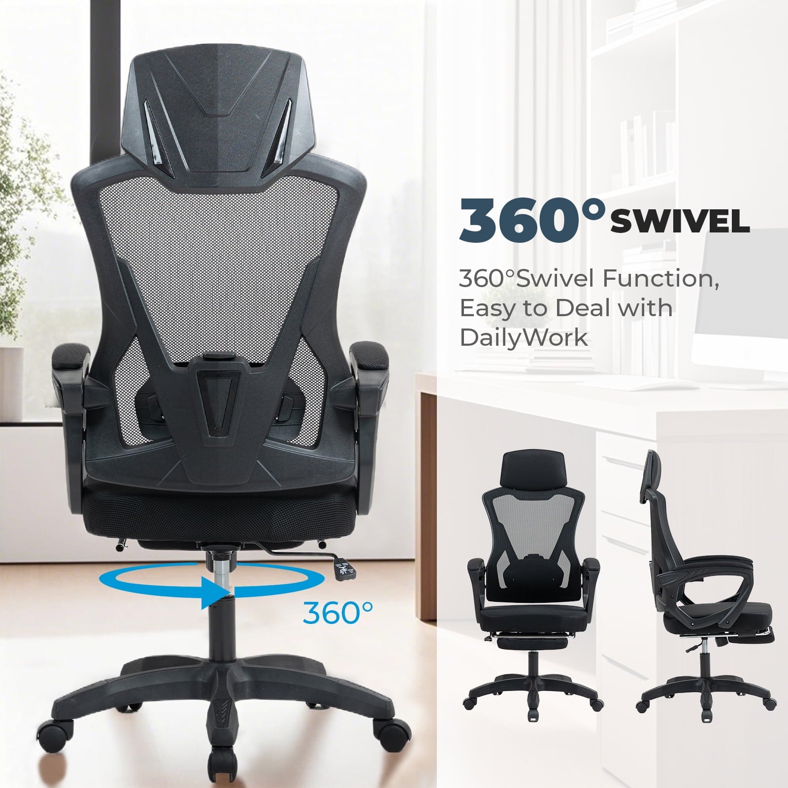 Alvantor High Back Ergonomic Office Chair, Adjustable Lumbar Support & Headrest, Black