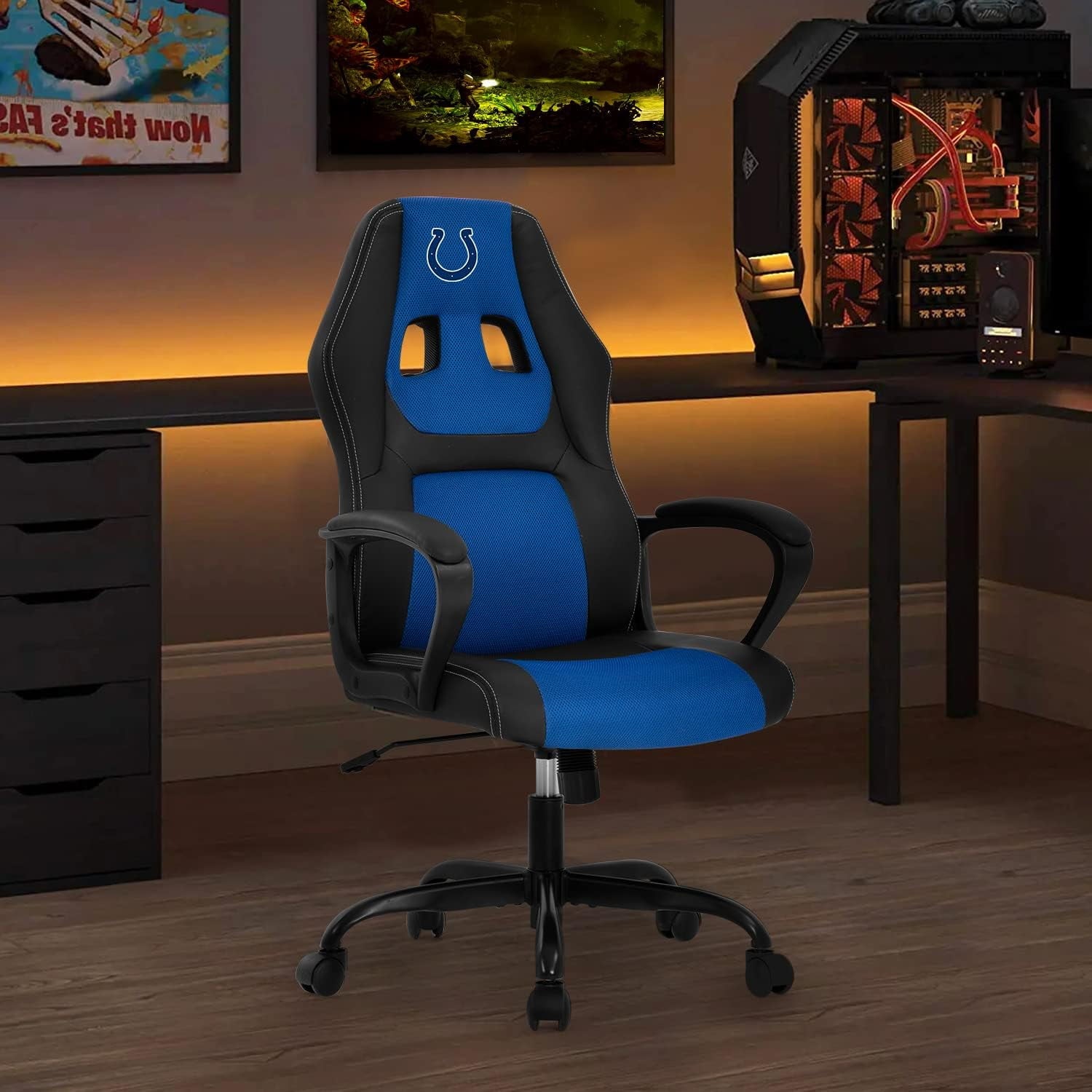 Dkelincs PC Gaming Chair Ergonomic Office Chair PU Leather Adjustable Computer Chair with Lumbar Support & Armrest (Blue, IND)