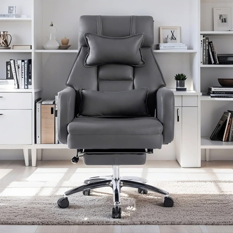 EBQOSK Swivel Ergonomic Office Chair, Technology Leather High Back Office Chair with Lumbar Support Headrest, Sedentary Comfortable Boss Chair, 155° Reclining Computer Chair Dark Gray