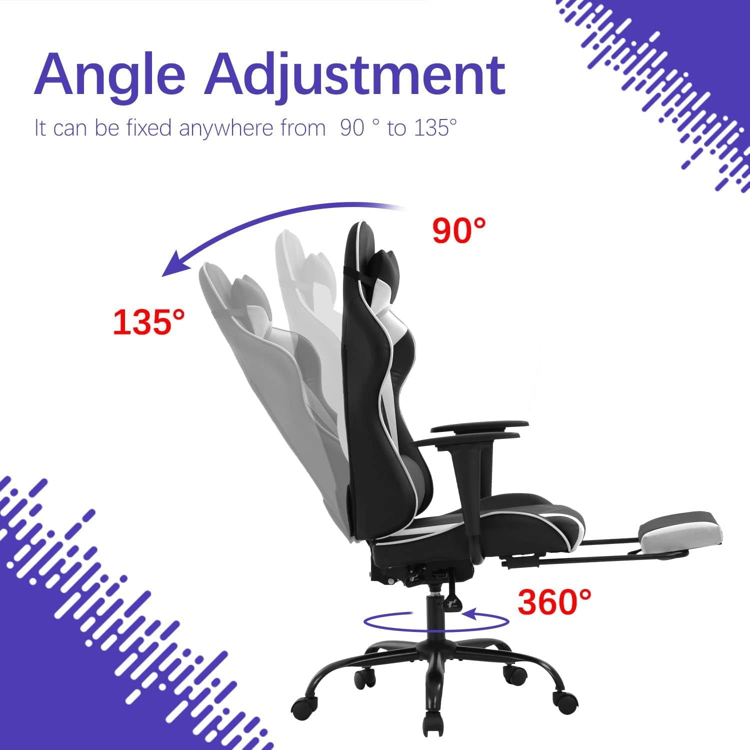 FDW White Gaming Chair - Ergonomic High Back w/Footrest & Lumbar Support， Racing Style Office Chair