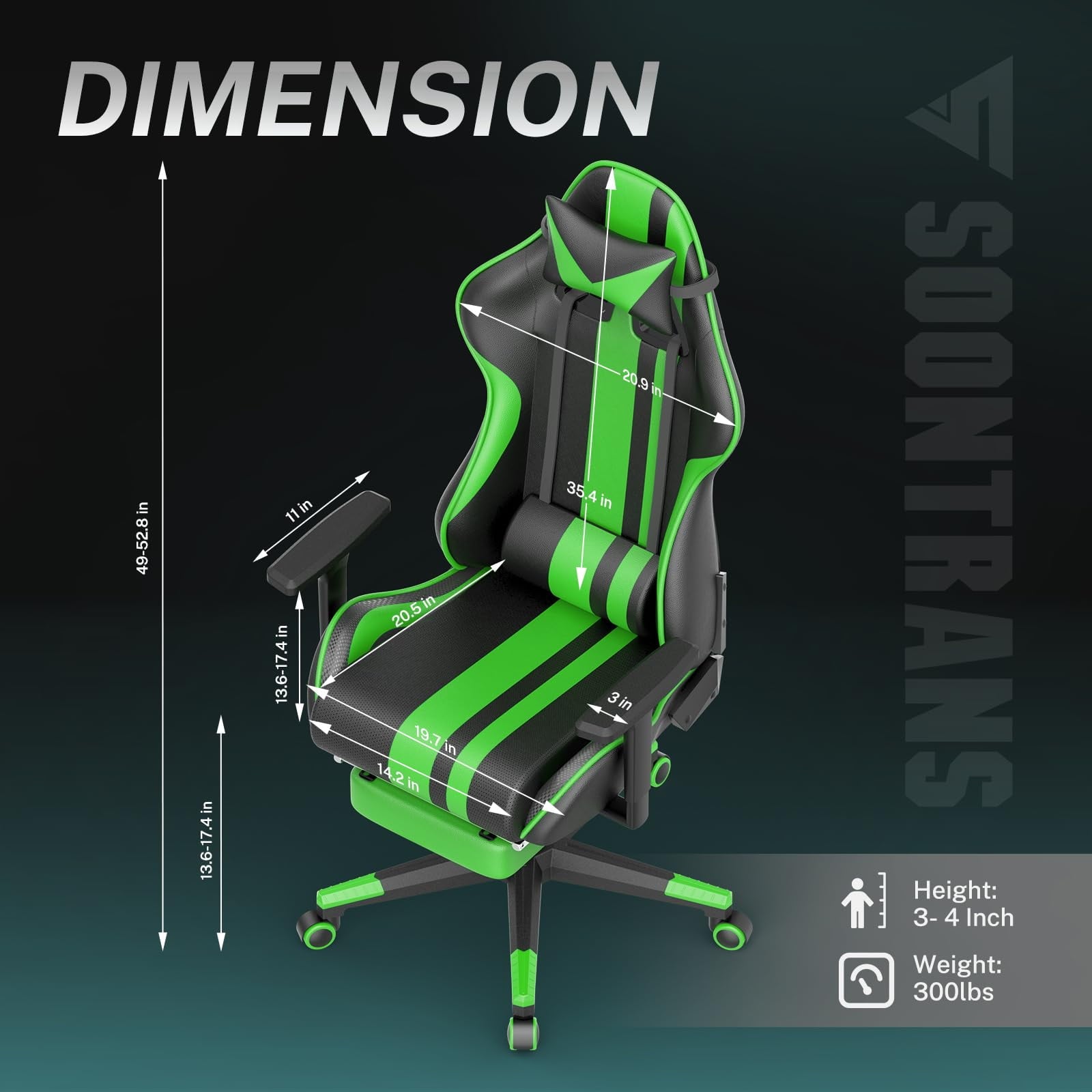 Gaming Chair with Footrest, Leather Ergonomic Gaming Chairs for Adults with Massage Lumbar Support & Headrest for Office Work, Comfortable Computer Chair, Green