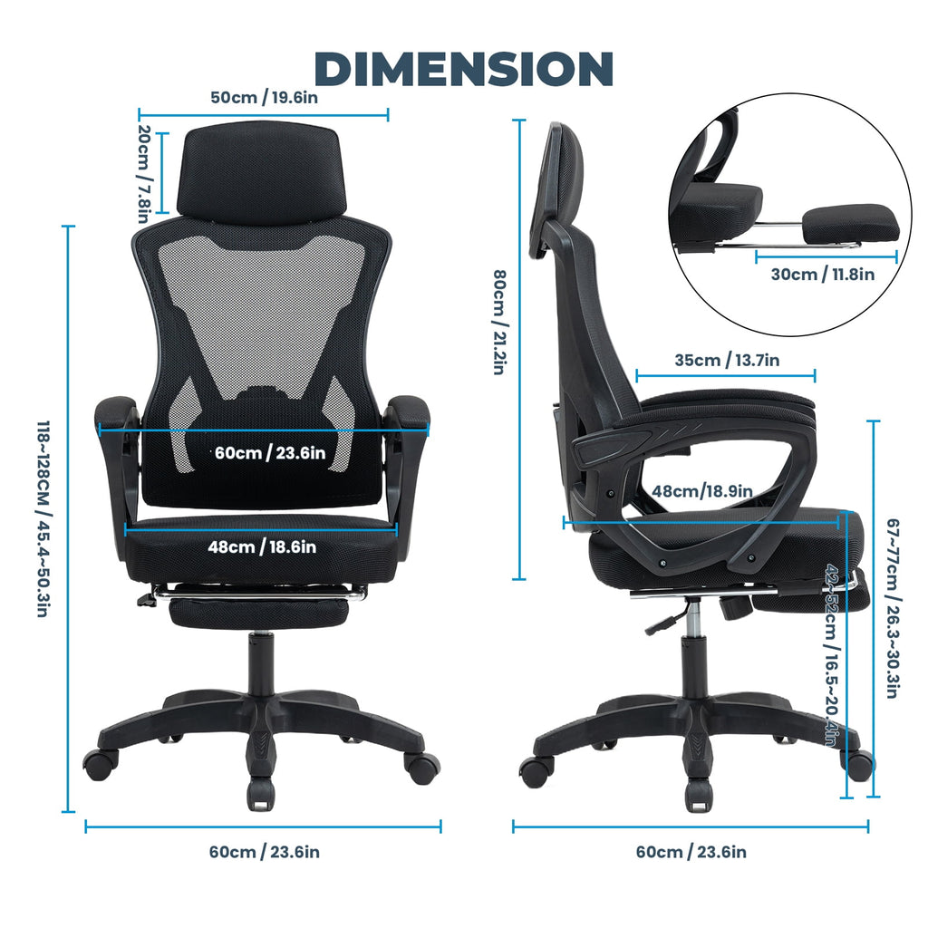 Alvantor High Back Ergonomic Office Chair, Adjustable Lumbar Support & Headrest, Black