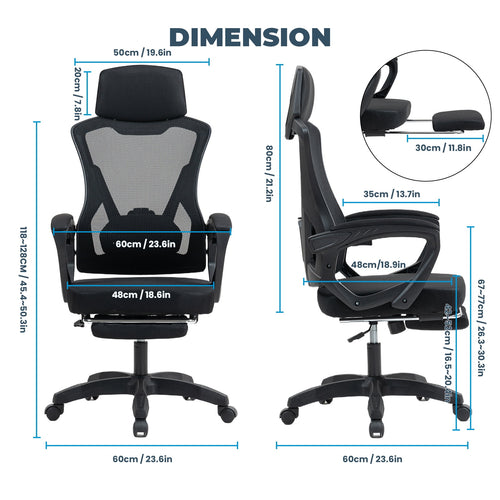 Alvantor High Back Ergonomic Office Chair, Adjustable Lumbar Support & Headrest, Black