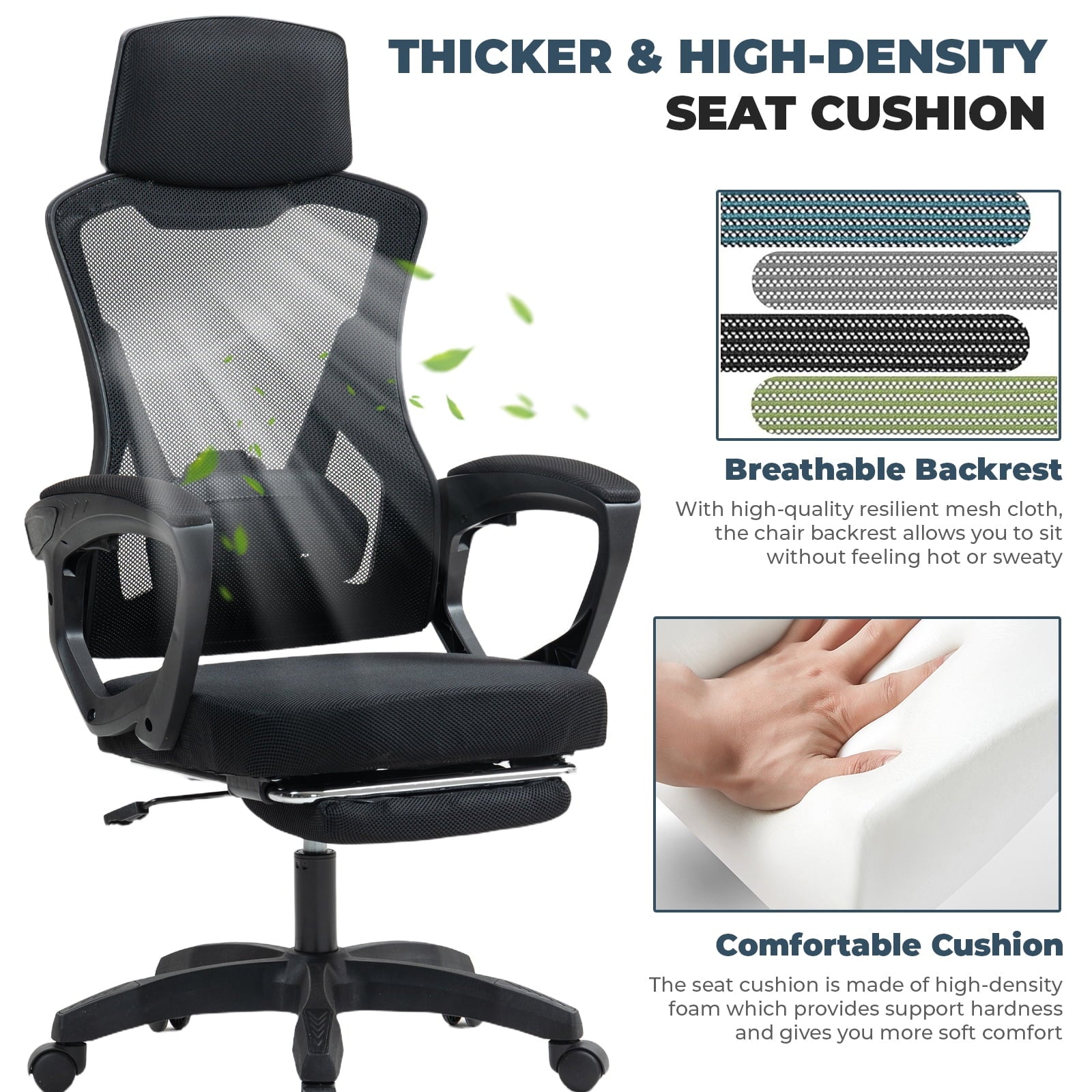 Alvantor High Back Ergonomic Office Chair, Adjustable Lumbar Support & Headrest, Black