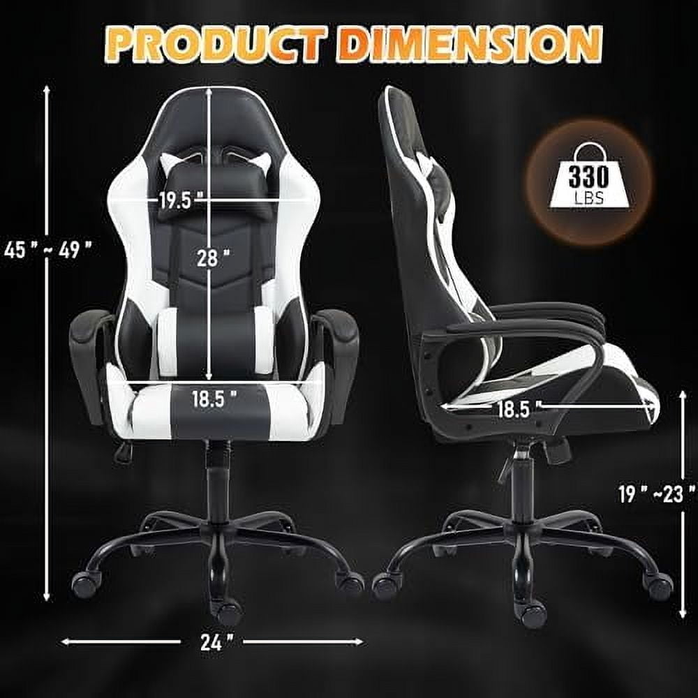 Gaming Chair, Ergonomic Computer Gamer Chair with Massage Lumbar Support & Rocking High Back, 360° Swivel Video Game Chair for Gaming or Office, Height Adjustable (White)