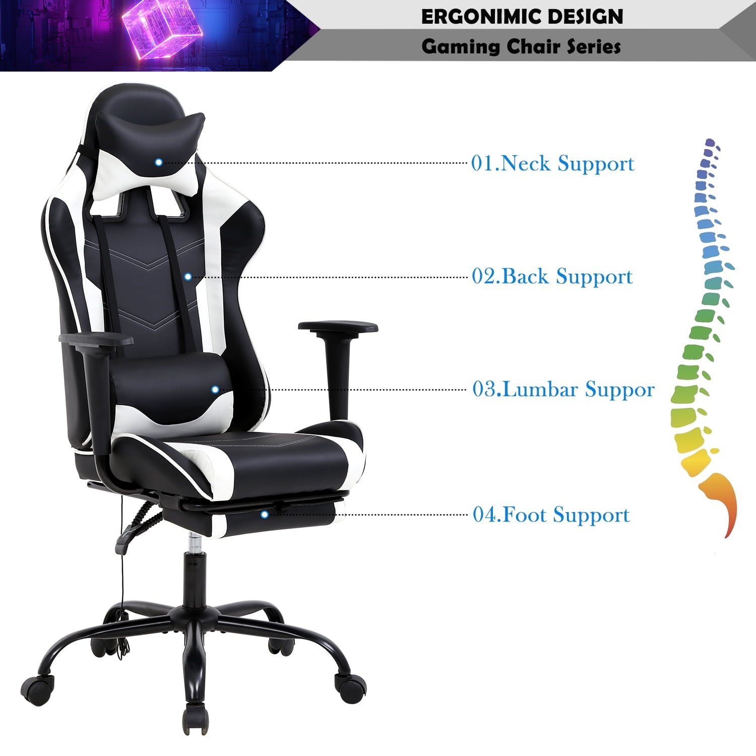 YRLLENSDAN Massage Gaming Chair Video Game with Footrest, Ergonomic Gamer Chair for Adults High Back Gaming Computer Chair with Arms Lumbar Support