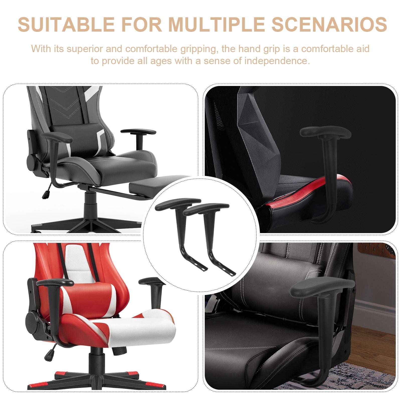 WHAMVOX  2 Pcs Arm Rest for Desk Chair Heavy Duty Support Gaming Office Black