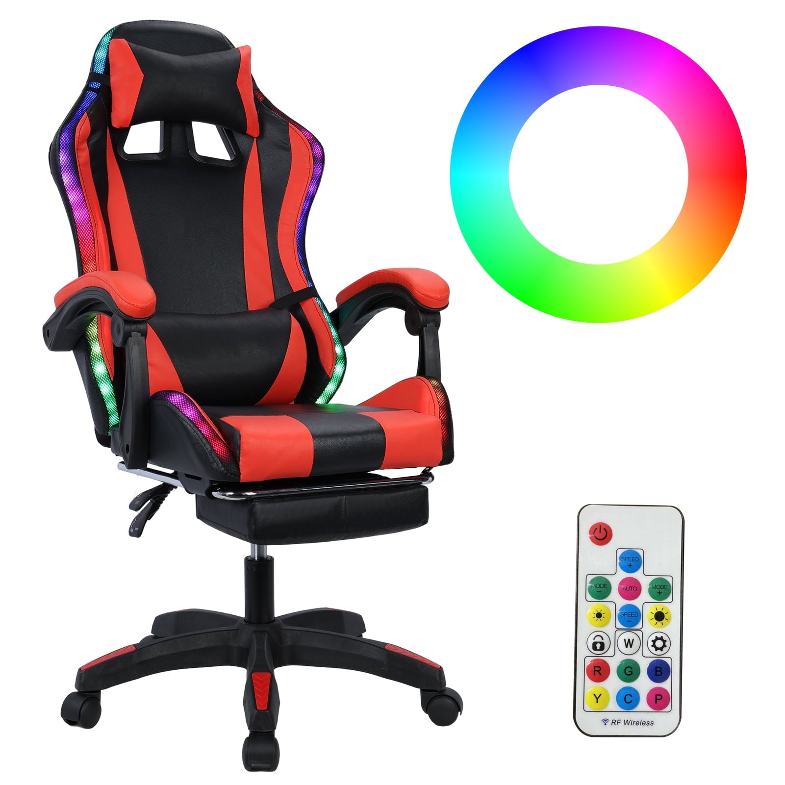 HomeLife Gaming Chair with Bluetooth-compatible Speakers and RGB LED Lights, Ergonomic Massage Computer Gaming Chair with Height Adjustable, Video Game Chair High Back with Lumbar Support