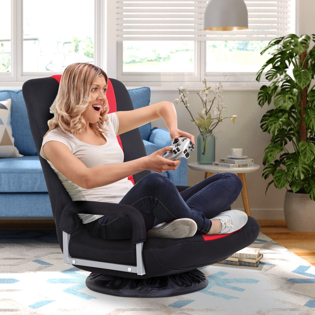 YRLLENSDAN 310 lbs Folding Swivel Gaming Floor Chair Video Game, 5 Positions Gaming Chairs for Adults Recliner Without Wheels Adjustable Backrest Rocker Floor Gamer Chair with Armrest Handles
