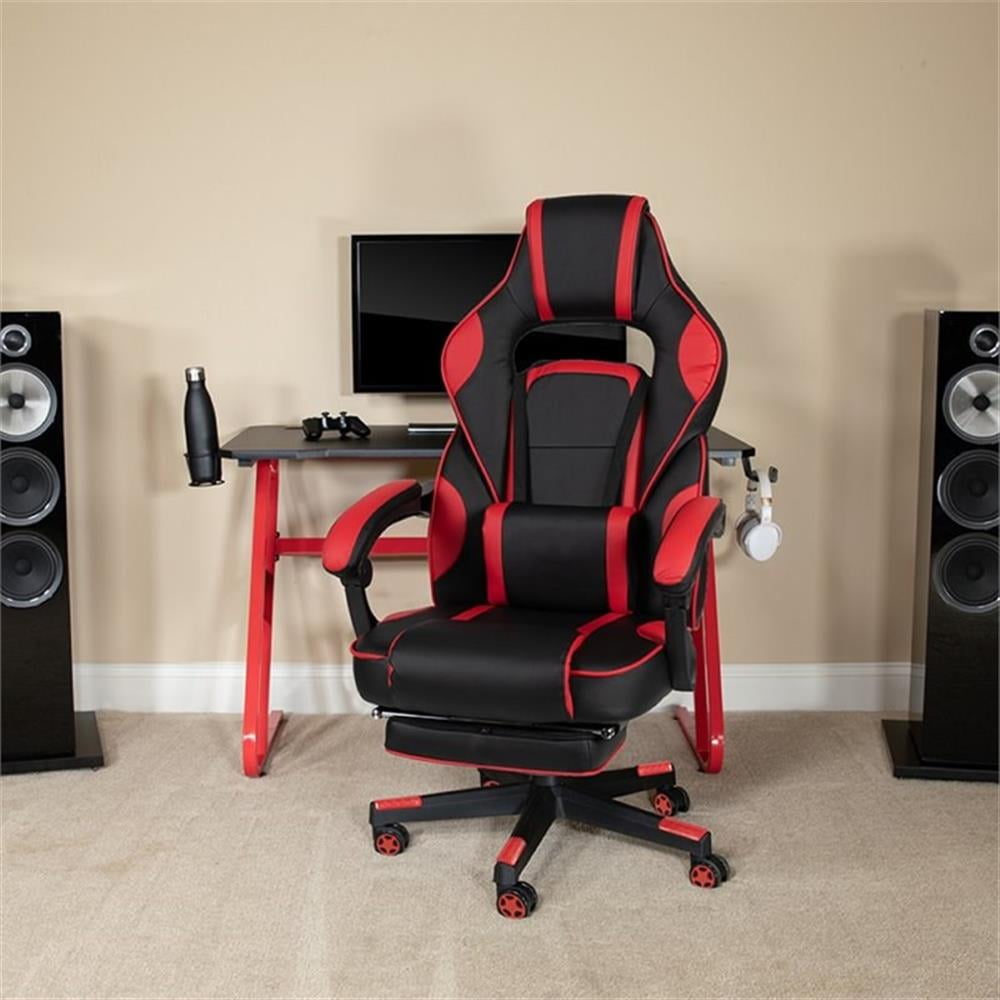 Bowery Hill Gaming Desk and Racing Reclining Chair Set in Black and Red