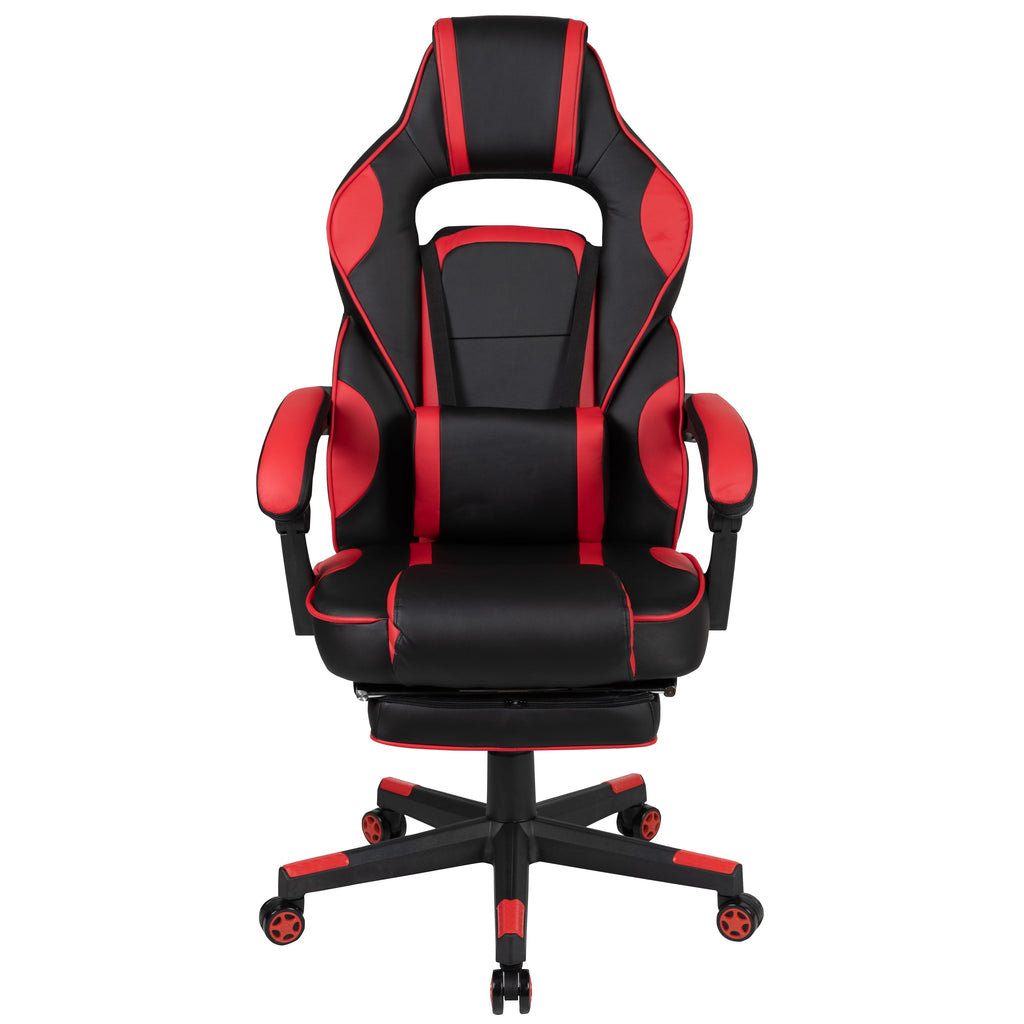 BlackArc Gaming Chair Outfitted With Footrest, Headrest, Lumbar Support Massage Pillow, Reclining Seat/Arms In Black & Red