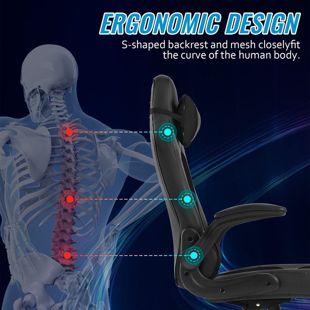 BestOffice Ergonomic Gaming Chair, Lumbar Support, Swivel Rolling for Men, Women(Black)