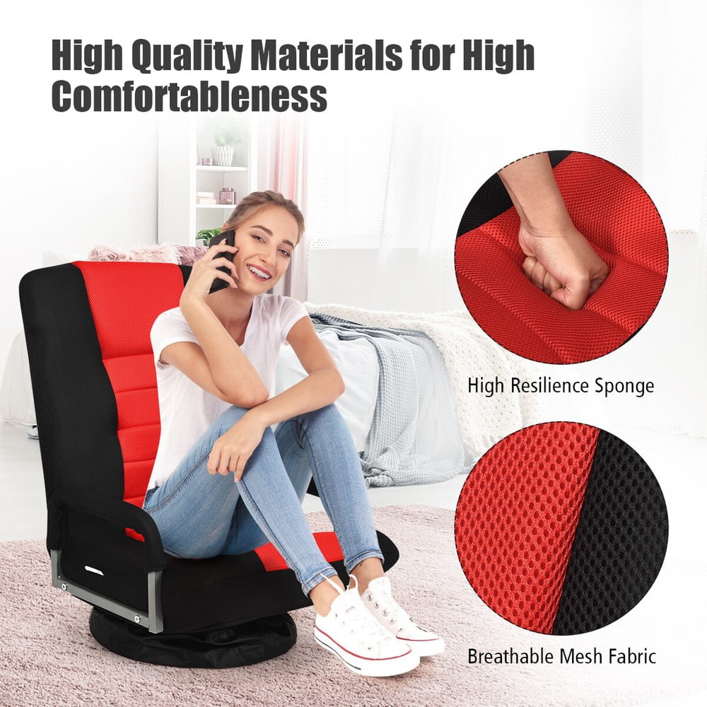 360-Degree Swivel Gaming Floor Chair with Foldable Adjustable Backrest Red