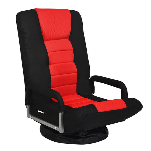 360-Degree Swivel Gaming Floor Chair with Foldable Adjustable Backrest Red