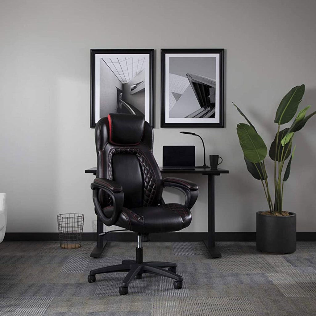 OFM ESS Racing Style SofThread Leather High Back Office Computer Chair, Red