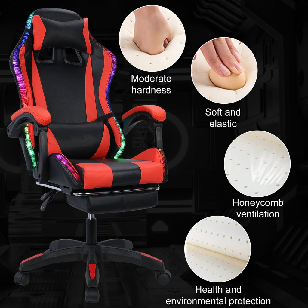 HomeLife Gaming Chair with Bluetooth-compatible Speakers and RGB LED Lights, Ergonomic Massage Computer Gaming Chair with Height Adjustable, Video Game Chair High Back with Lumbar Support