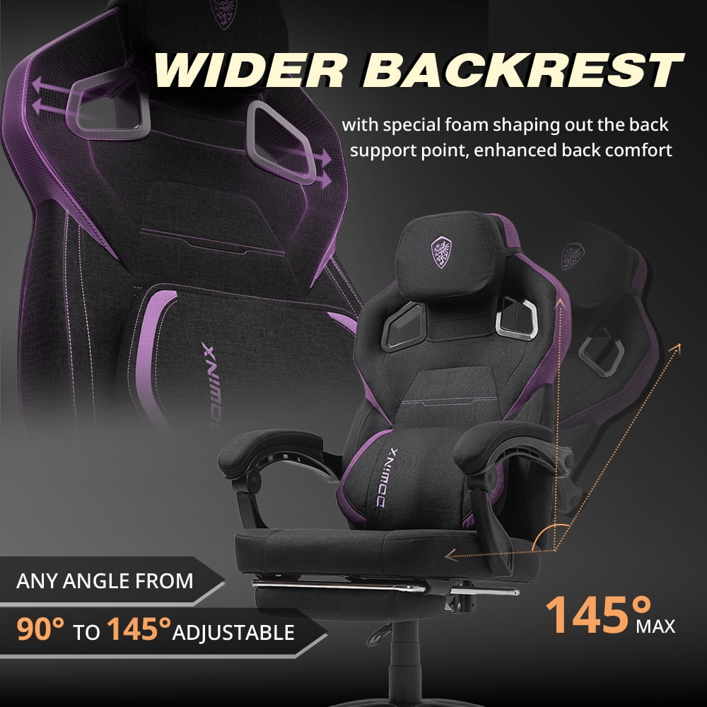 Dowinx Ergonomic Fabric Gaming Chair with Adjustable Footrest & Lumbar Massage - High-Back Computer Office Chair for Adults, 300 lb Weight Capacity (Purple)