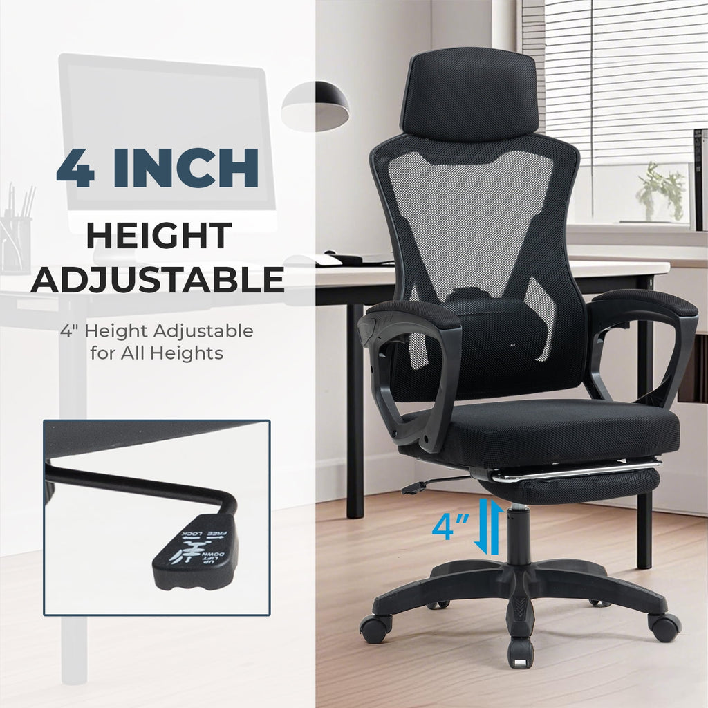 Alvantor High Back Ergonomic Office Chair, Adjustable Lumbar Support & Headrest, Black