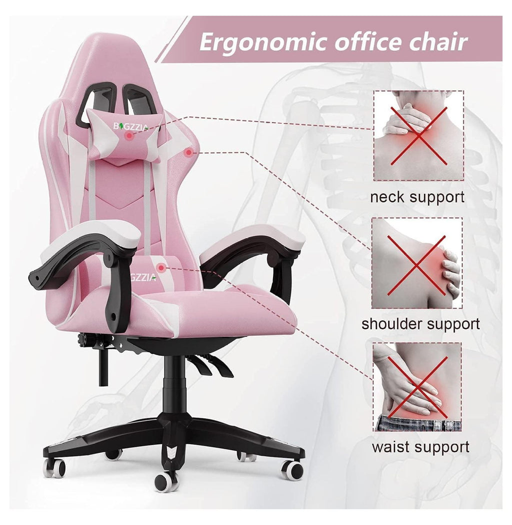 Exlonjet Gaming Chair, Reclining High Back PU Leather Office Desk Chair with Headrest and Lumbar Support, Adjustable Swivel Rolling Video Game Chairs Ergonomic Racing Computer Chair