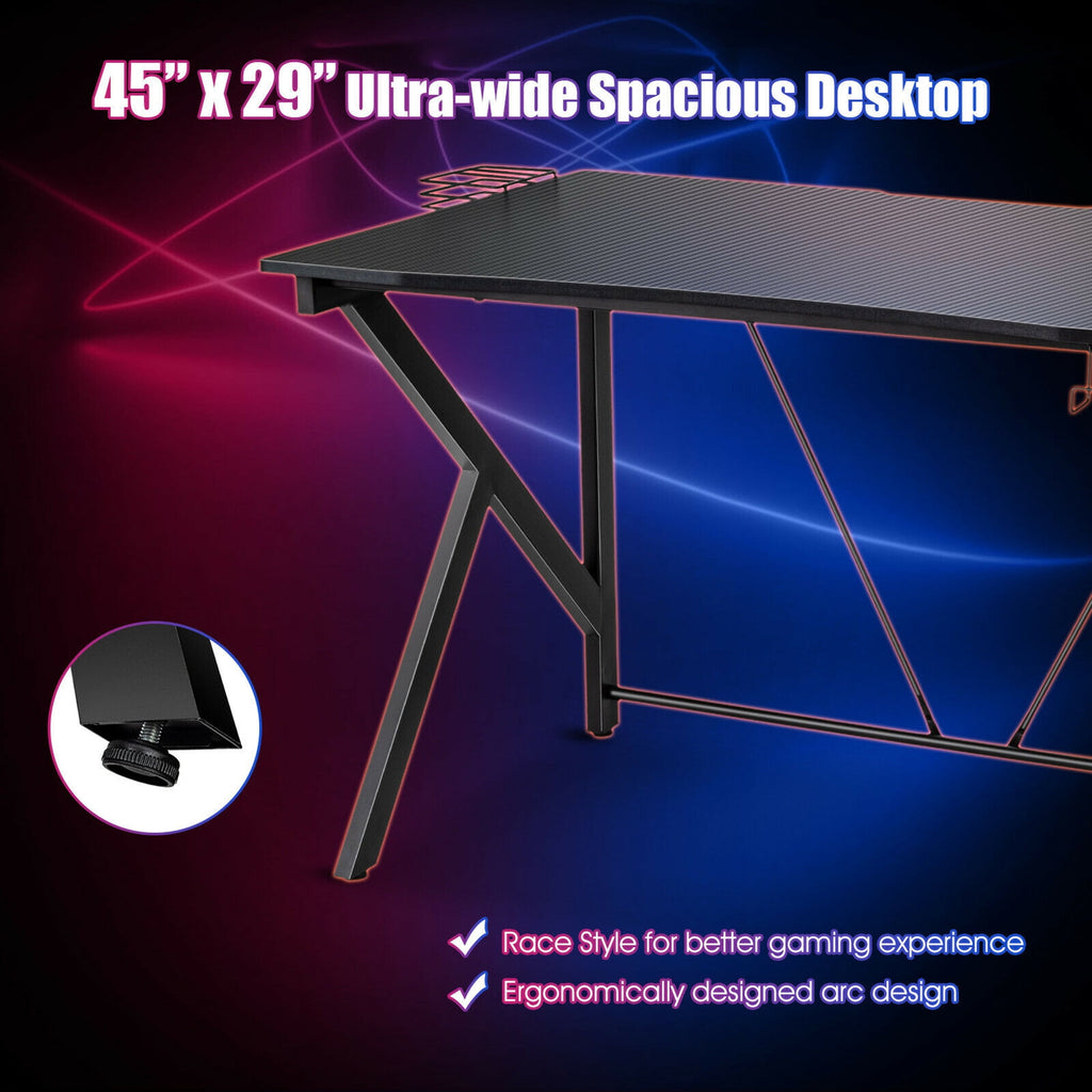 Gymax Gaming Desk&Massage Gaming Chair Set w/Headphone Hook & Game Storage Pink