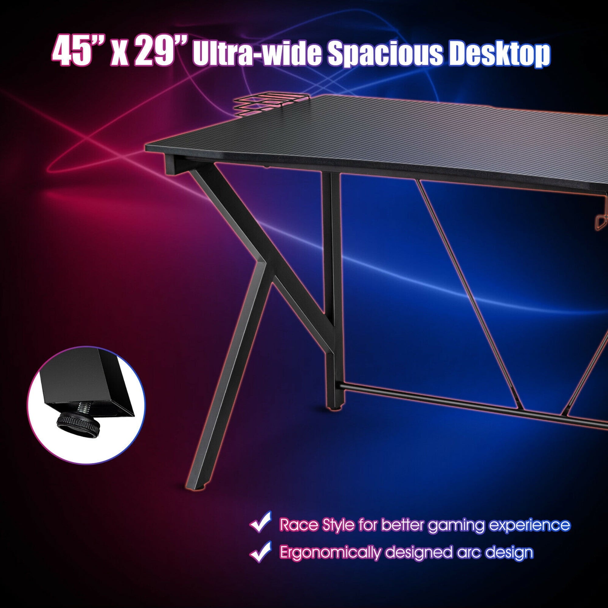 Gymax Gaming Desk&Massage Gaming Chair Set w/Headphone Hook & Game Storage Pink
