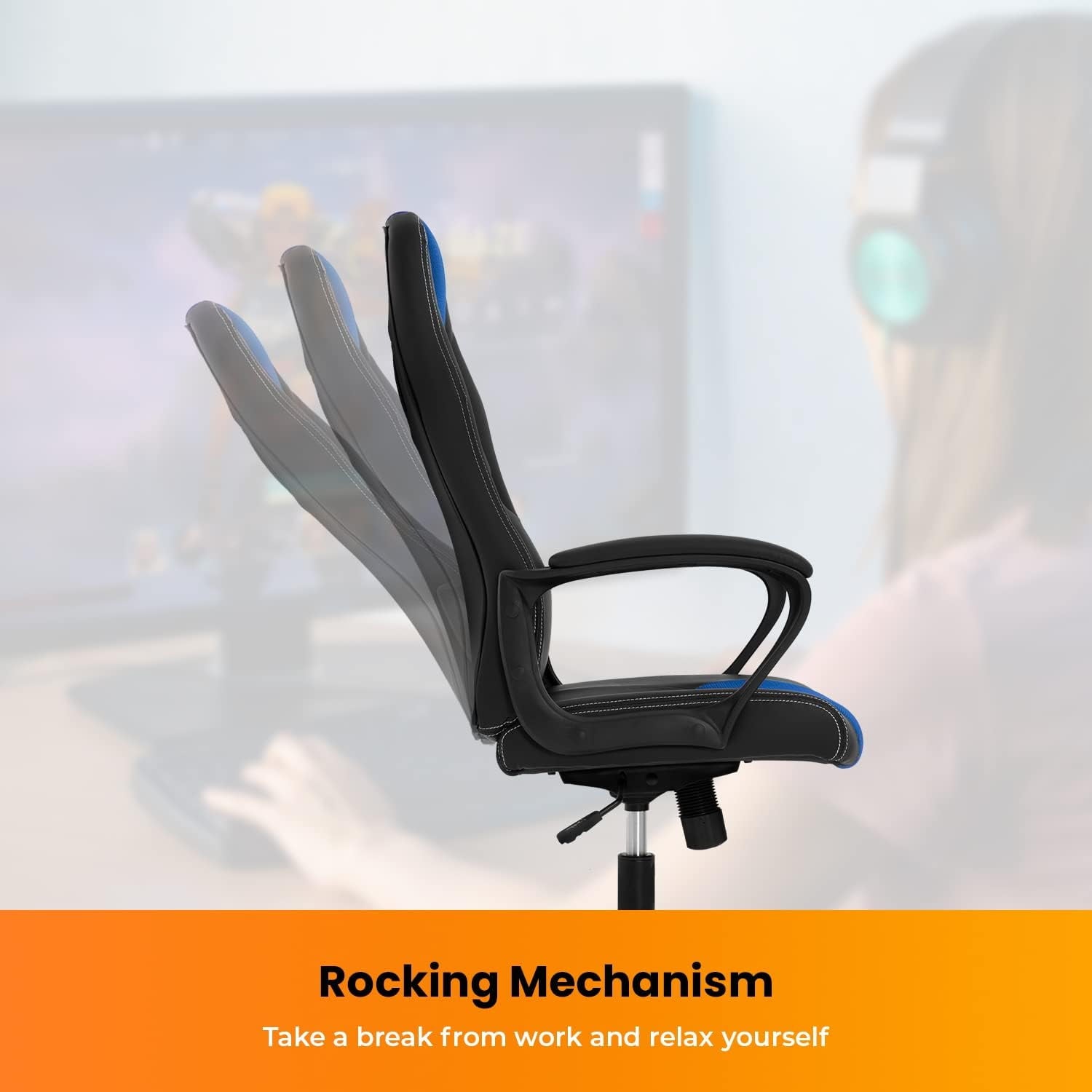Dkelincs PC Gaming Chair Ergonomic Office Chair PU Leather Adjustable Computer Chair with Lumbar Support & Armrest (Blue, IND)