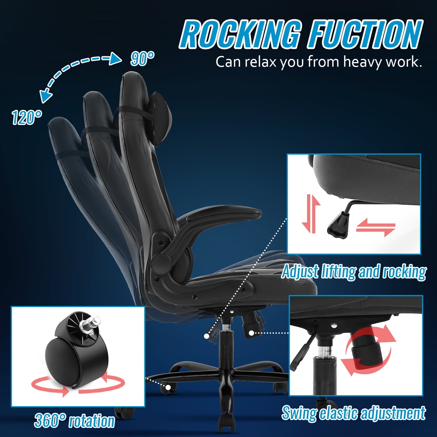 BestOffice Ergonomic Gaming Chair, Lumbar Support, Swivel Rolling for Men, Women(Black)