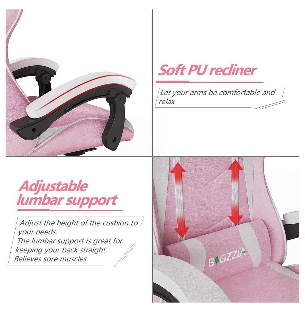Exlonjet Gaming Chair, Reclining High Back PU Leather Office Desk Chair with Headrest and Lumbar Support, Adjustable Swivel Rolling Video Game Chairs Ergonomic Racing Computer Chair