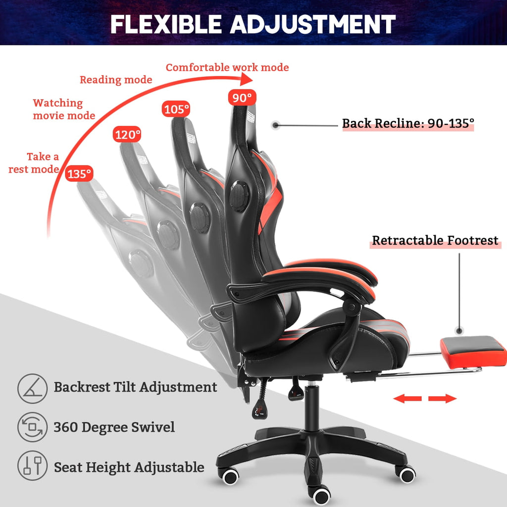 Gaming Chair with Bluetooth Speaker, Ergonomic Massage Racing Chair with RGB Lights, Footrest and Lumbar Support, High Back Office Chair,  Heavy Duty Design Gaming Computer Chair