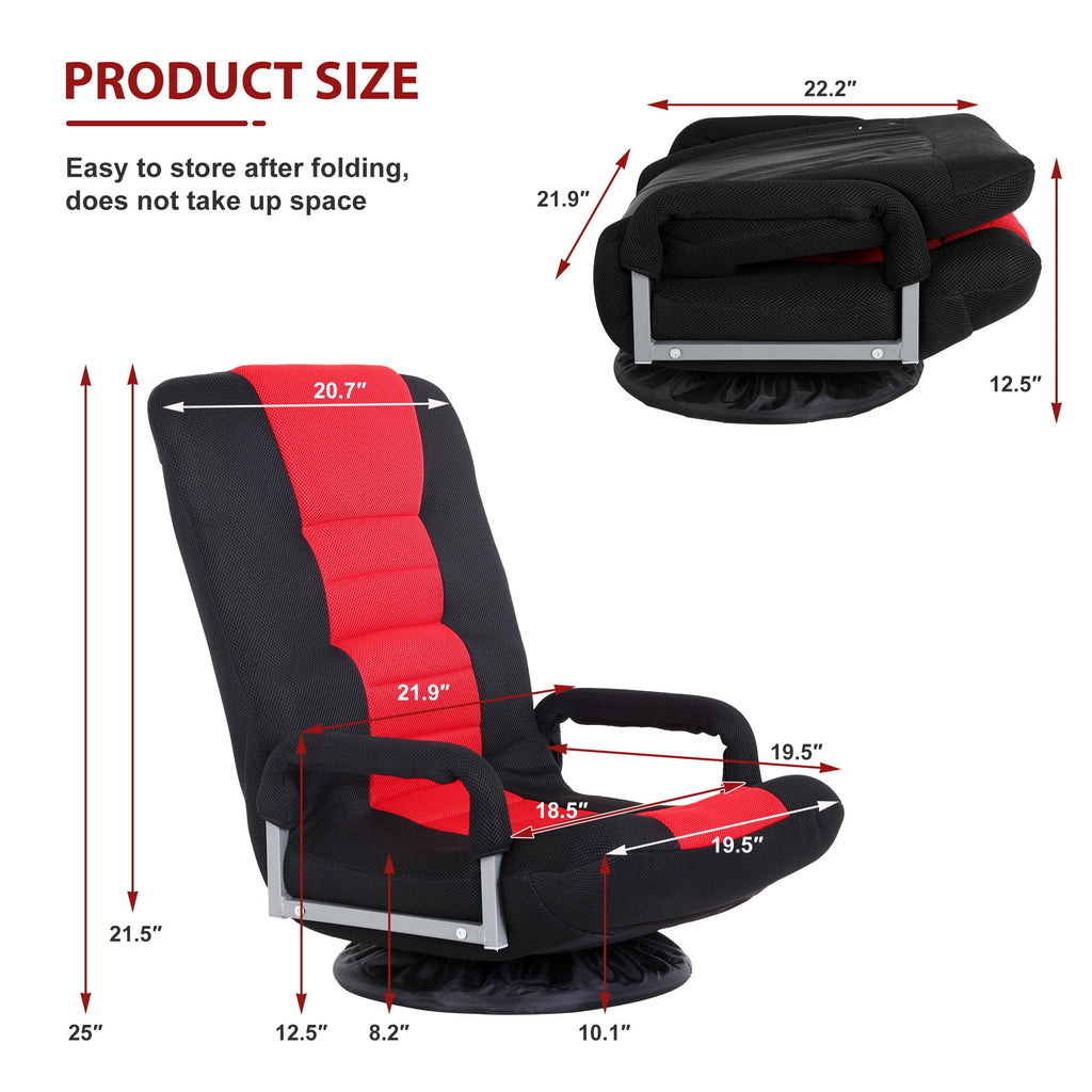YRLLENSDAN 310 lbs Folding Swivel Gaming Floor Chair Video Game, 5 Positions Gaming Chairs for Adults Recliner Without Wheels Adjustable Backrest Rocker Floor Gamer Chair with Armrest Handles